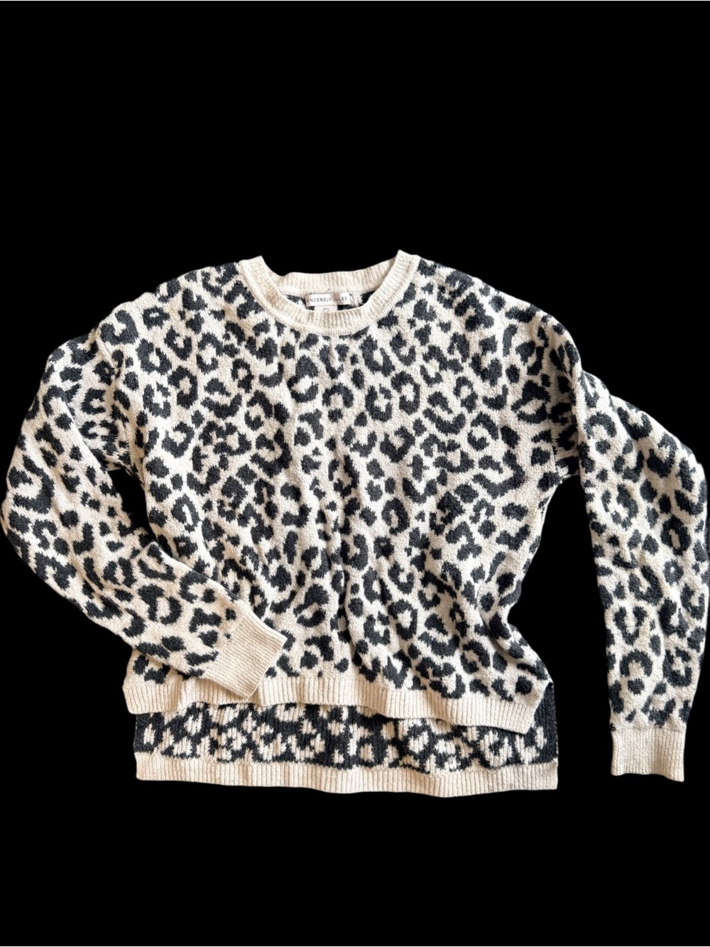 Sincerly Jules Cream and Black Leopard Crewneck Sweater